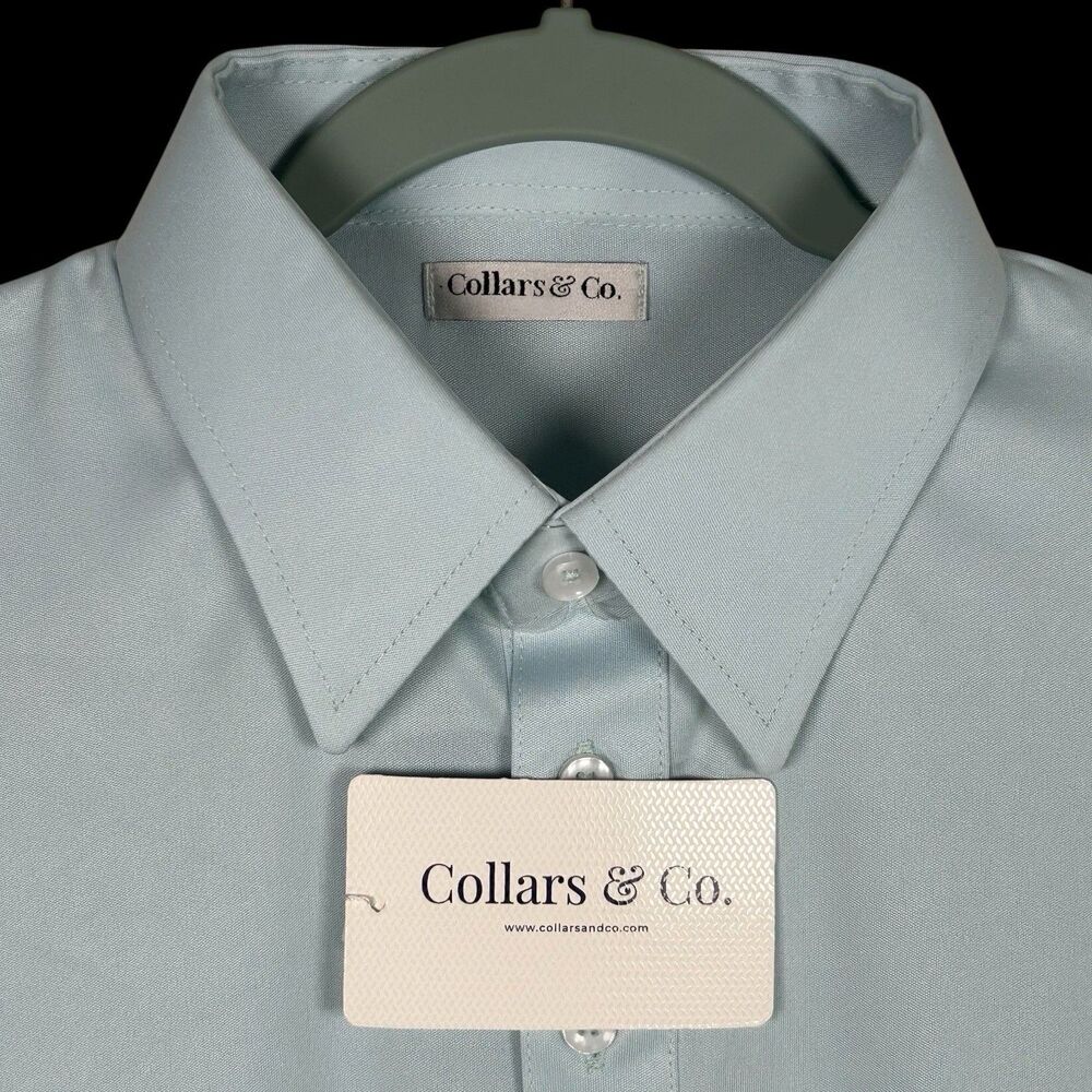 Collars & Co Polo Shirt Mens L Light Blue English Spread Dress Collar Preppy NWT